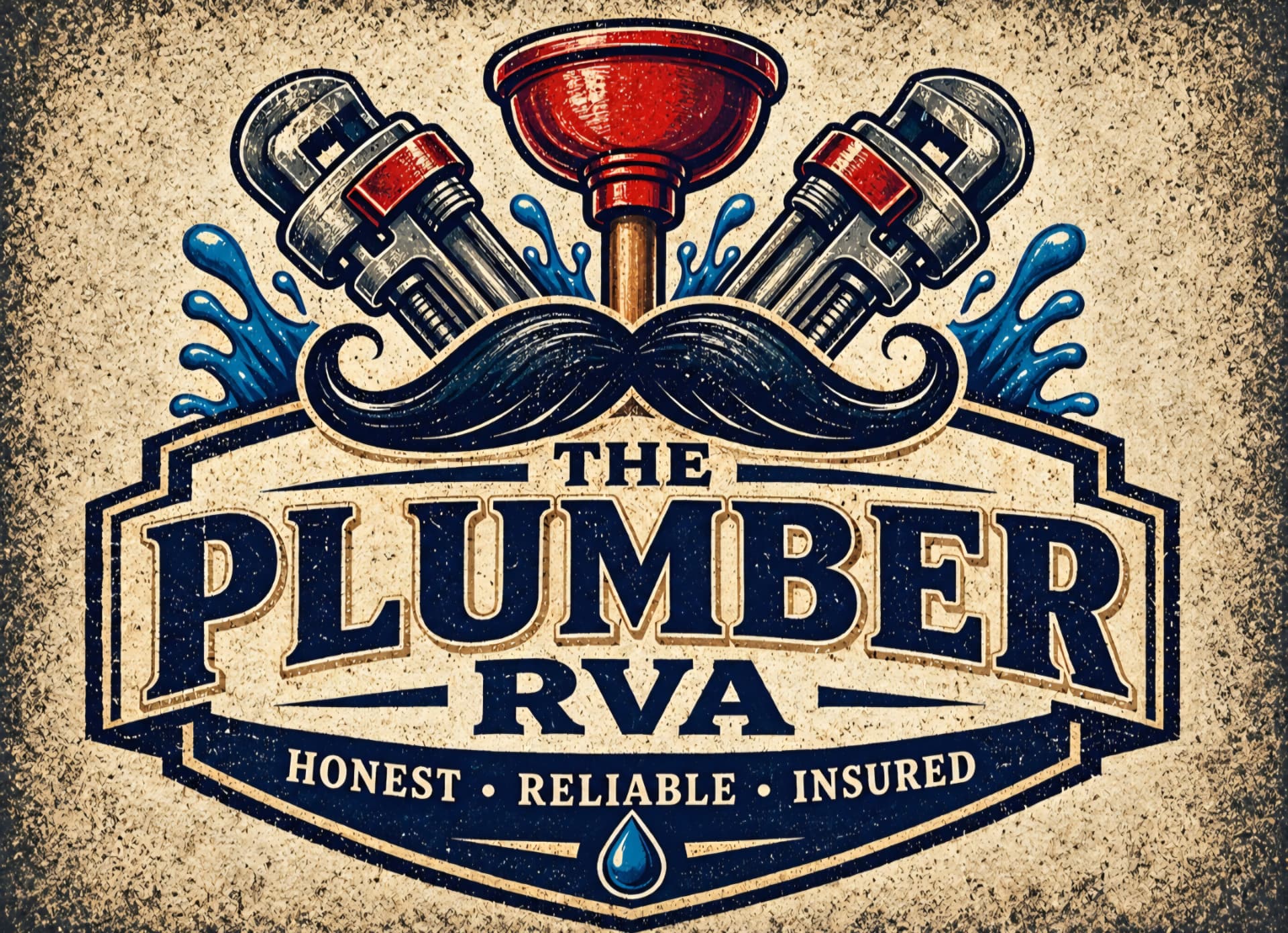 The Plumber RVA vintage badge — Honest, Reliable, Insured