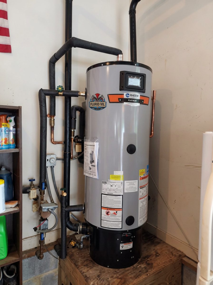 Hybrid heat pump water heater with insulated piping installed in a utility space